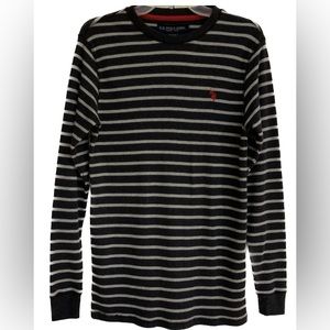 BOGO💥 Polo Assn Navy & Gray Waffle Knit Shirt Sz S E31